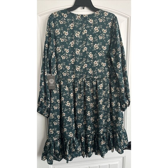 Vince Camuto Women's Plus Size Floral-Print Baby doll Dress Deep Forest Green 1X - Picture 10 of 11